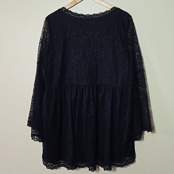Torrid Bell Sleeve Babydoll Top Lace Black whimsigoth Witchy Stevie Nicks Goth - Picture 12 of 16